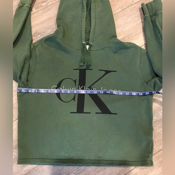 Calvin Klein Jeans Hoodie Cropped Sweatshirt Green - Picture 5 of 5